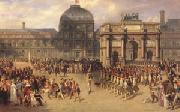joseph-Louis-Hippolyte  Bellange A Review Day under the Empire in the Cour de Carrousel near the Tuileries Palace (mk05) oil painting